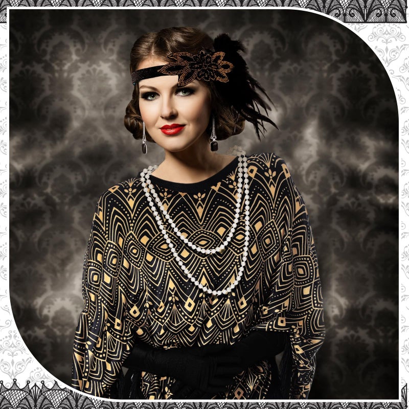 Floraltop 6 Pcs 1920s Flapper Costume Accessories Set for Women Fringed Poncho Flapper Shawl Outfits(Black,Fashion) - Image 5