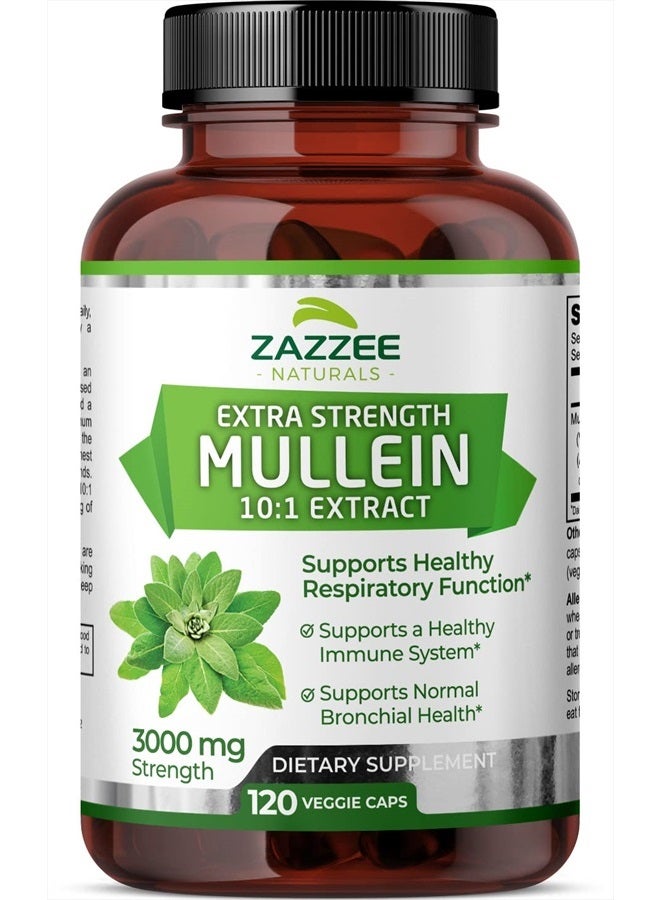 Zazzee Extra Strength Mullein 10:1 Extract, 3000 mg Strength, 120 Vegan Capsules, 100% Pure Leaf Powder, Non-GMO and All-Natural - Image 1