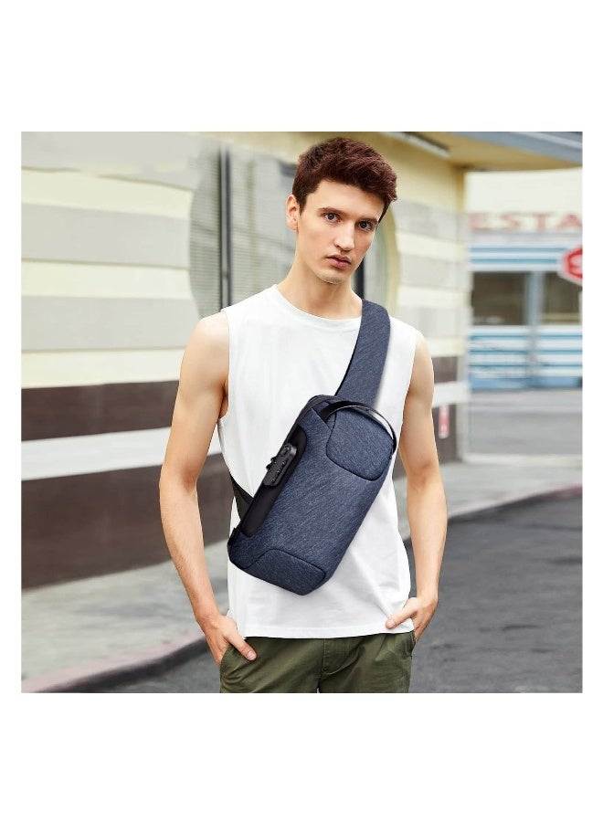 Anti-Theft Sling Bag Chest Shoulder Backpack Crossbody Bags for Men Women Cover Pack Hiking Small Rucksack with USB Charging Port for Business Travel Hiking Bicycle Sport Gym Pack(Blue) - Image 2