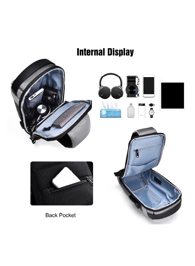Anti-Theft Sling Bag Chest Shoulder Backpack Crossbody Bags for Men Women Cover Pack Hiking Small Rucksack with USB Charging Port for Business Travel Hiking Bicycle Sport Gym Pack(Blue) - Image 3