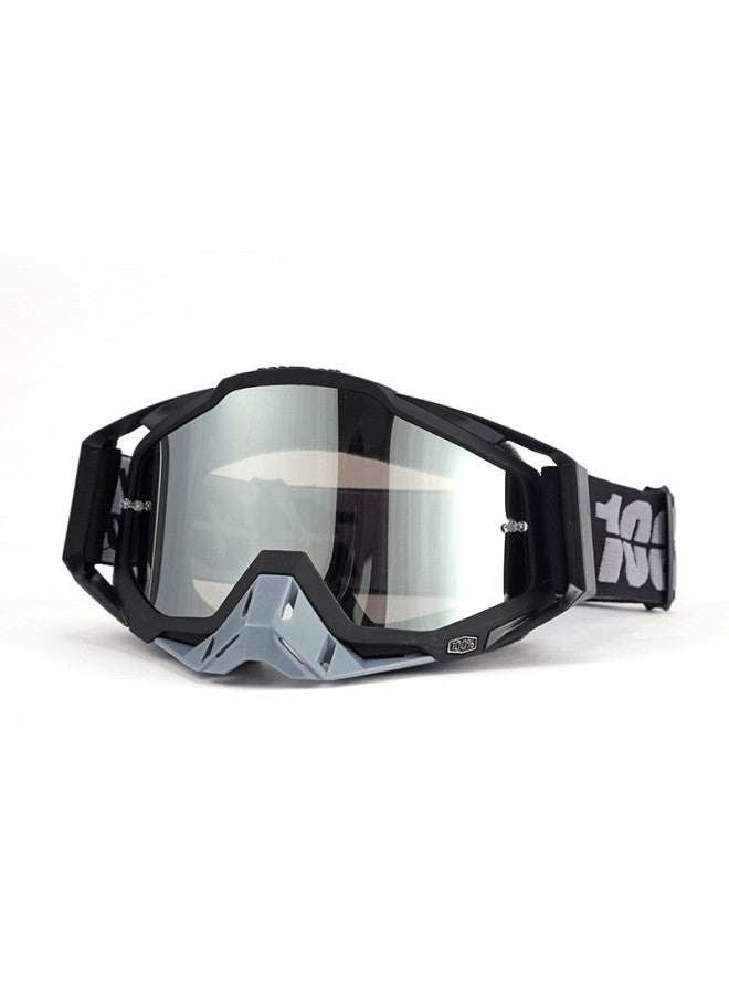 100% Motocross Goggles with Black Frame, Gray Nose Protection, Black Edge Buckle, Silver Plate for Motorcycle Helmet