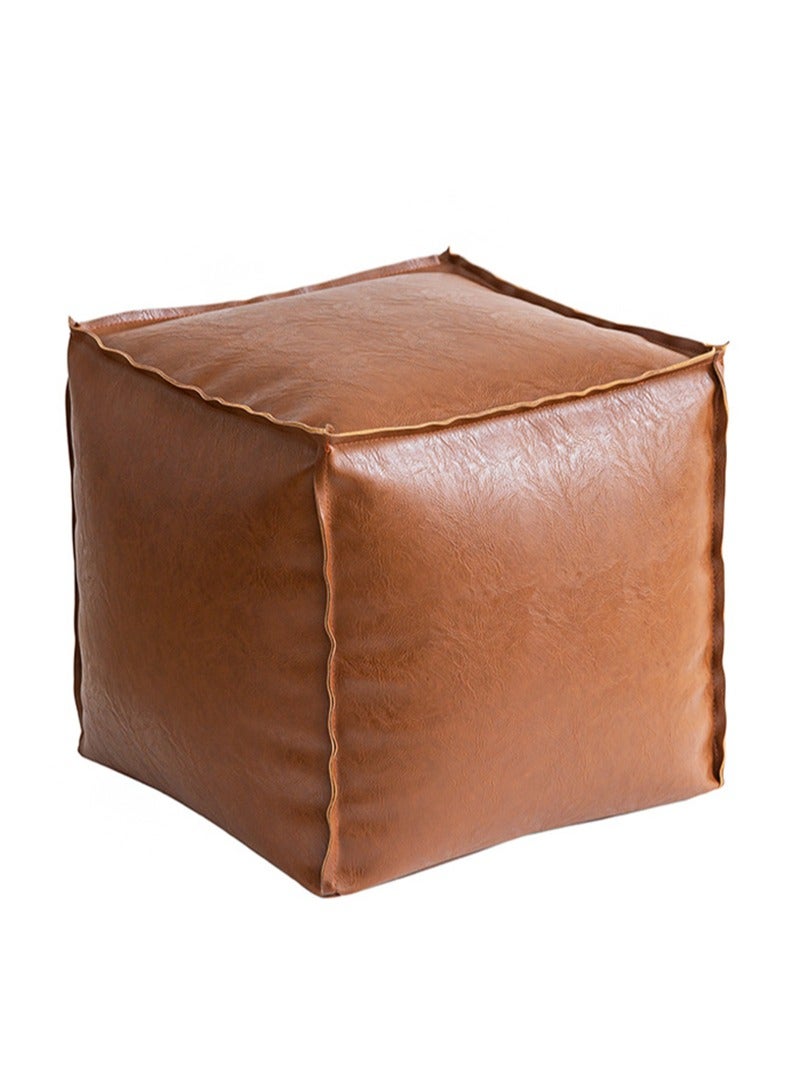 Apustim 40*40*40cm Unstuffed Pouf Cover, Faux Leather Poofy Ottoman Footstool For living room Decoration Square Foot Rest for Storage Orange Floor Cushion Footrest (Dark brown，Only Cover，No Filler)  - Image 1