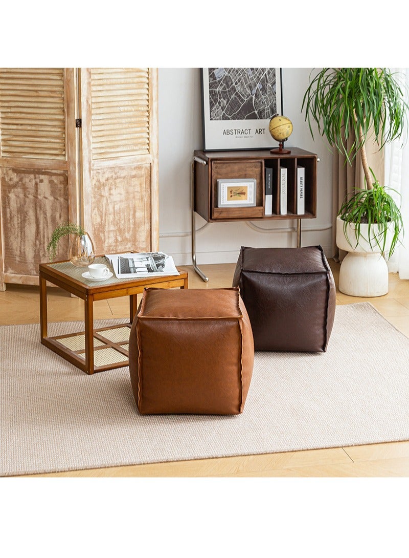 Apustim 40*40*40cm Unstuffed Pouf Cover, Faux Leather Poofy Ottoman Footstool For living room Decoration Square Foot Rest for Storage Orange Floor Cushion Footrest (Dark brown，Only Cover，No Filler)  - Image 4