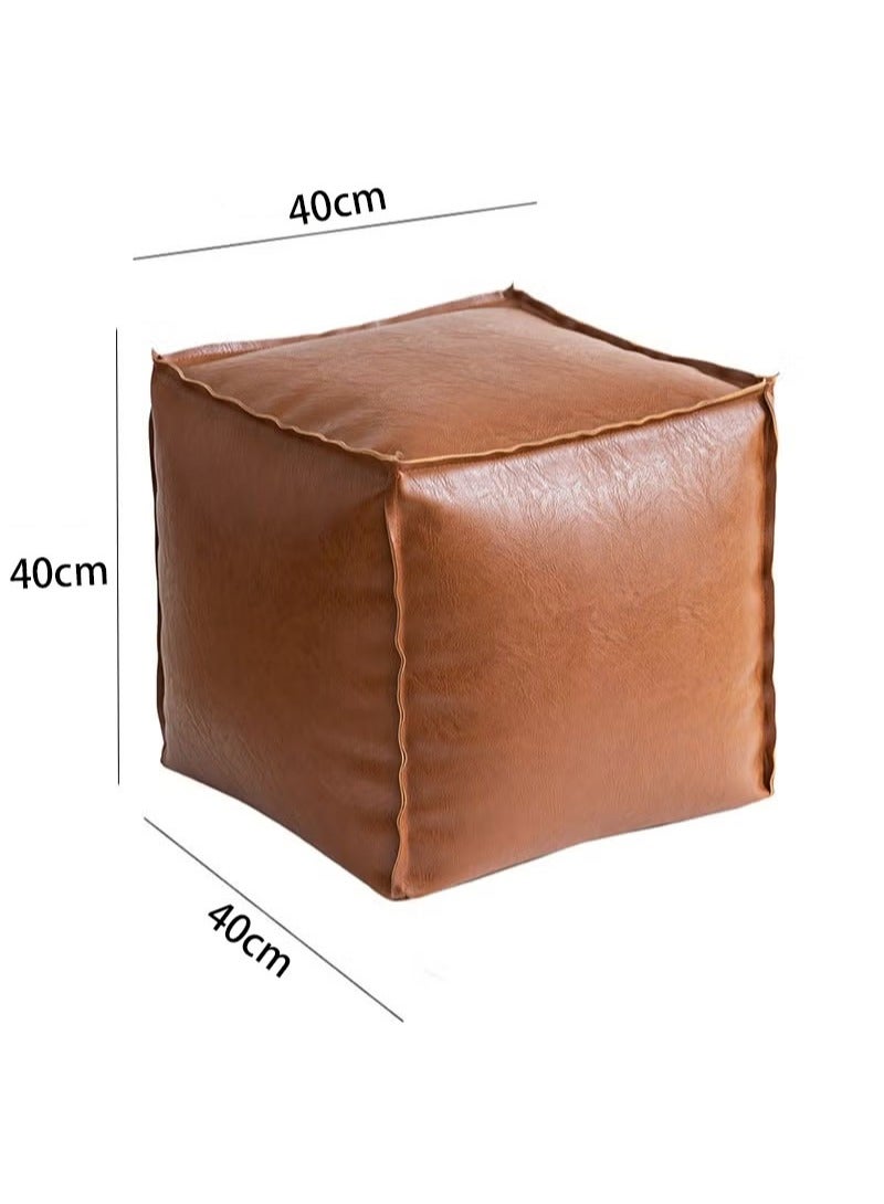 Apustim 40*40*40cm Unstuffed Pouf Cover, Faux Leather Poofy Ottoman Footstool For living room Decoration Square Foot Rest for Storage Orange Floor Cushion Footrest (Dark brown，Only Cover，No Filler)  - Image 2