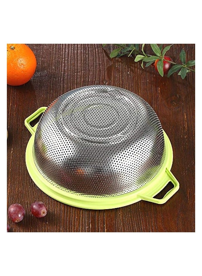 إيروريكس Stainless Steel Colander With Handle and Legs, Large Metal Green Strainer for Pasta, Spaghetti, Berry, Veggies, Fruits, Noodles, Salads, 5-quart 10.5” Kitchen Mesh Colander  - Image 2