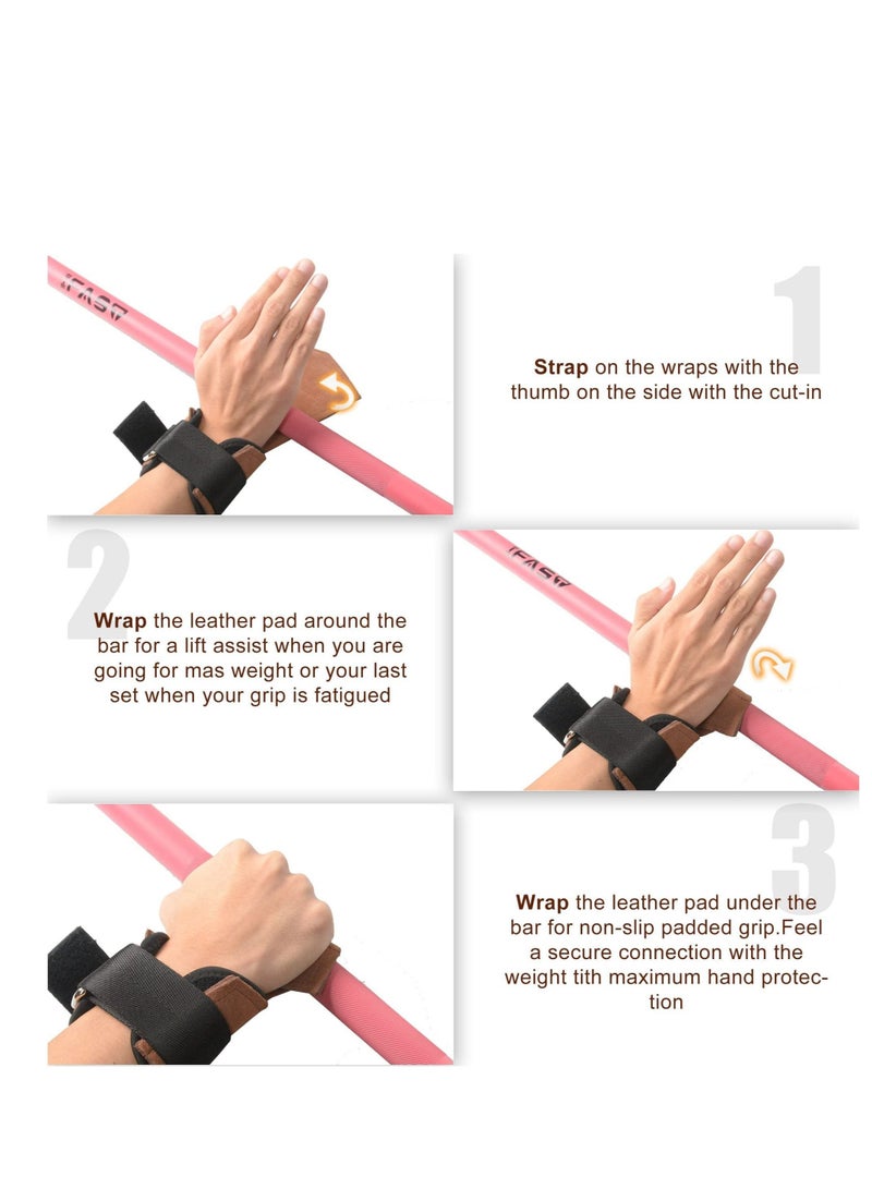 Generic Weight Lifting Grips with Wrist Straps - Weightlifting Hooks, Non-slip Cowhide Padded Workout Gloves for Men and Women Deadlift, Pull Up, Rows, Home Gym Power Training  - Image 5