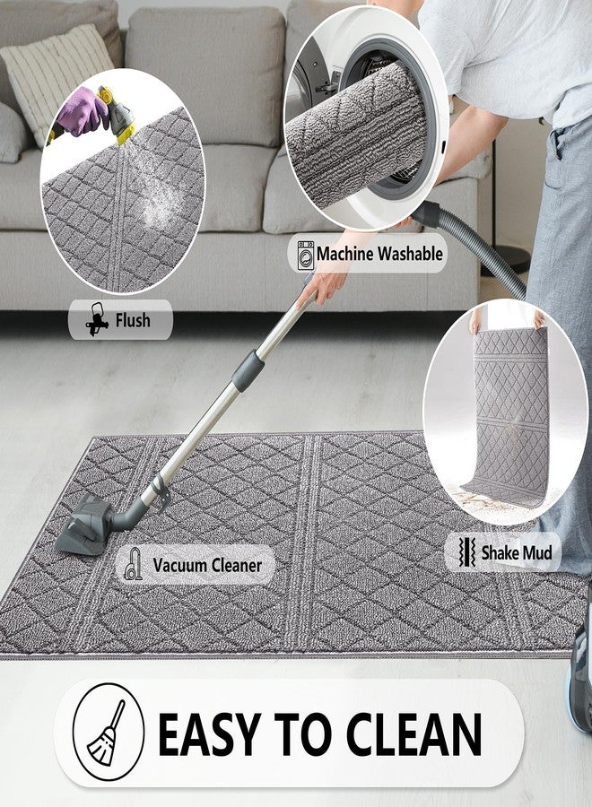 REFETONE Indoor Doormat, Front Back Door Mat 20"x32" Rubber Backing Non Slip Mats, Absorbent Resist Dirt Entrance Rugs for Entryway, Washable Low-Profile Inside Floor Mat for Muddy Wet Shoes, Grey - Image 5