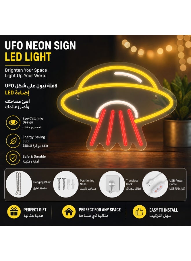 UFO Neon Sign LED Wall Light - USB Powered Cosmic Decor for Bedroom Game Room, Energy Saving Night Lamp, Safe & Durable Space Theme Gift for Kids - Image 2