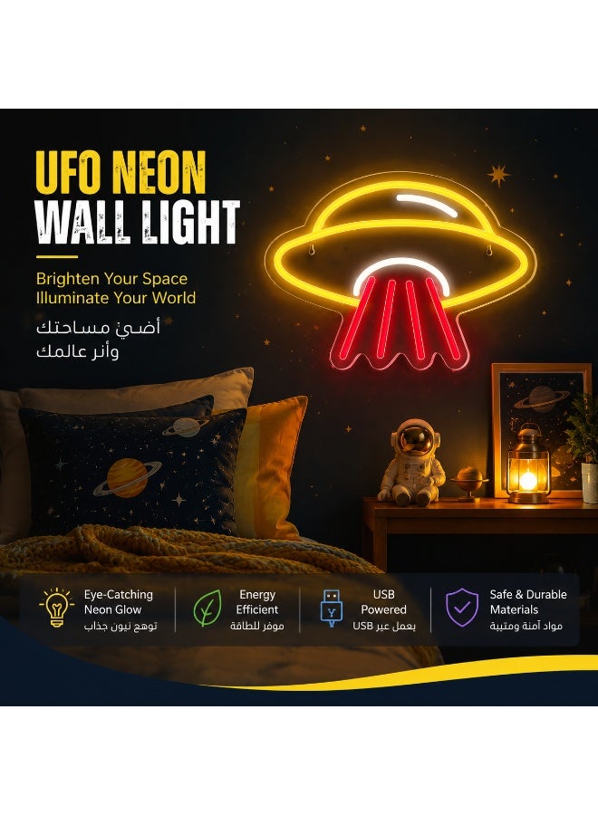 UFO Neon Sign LED Wall Light - USB Powered Cosmic Decor for Bedroom Game Room, Energy Saving Night Lamp, Safe & Durable Space Theme Gift for Kids - Image 1