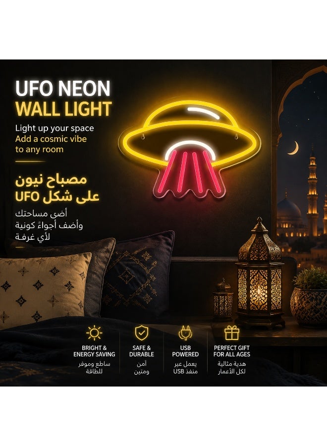 UFO Neon Sign LED Wall Light - USB Powered Cosmic Decor for Bedroom Game Room, Energy Saving Night Lamp, Safe & Durable Space Theme Gift for Kids - Image 4