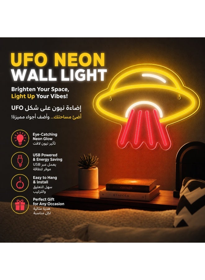 UFO Neon Sign LED Wall Light - USB Powered Cosmic Decor for Bedroom Game Room, Energy Saving Night Lamp, Safe & Durable Space Theme Gift for Kids - Image 3