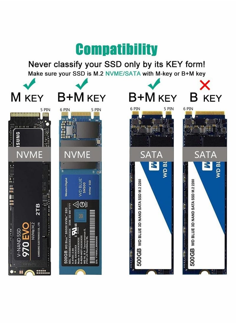 Excefore - M.2 SSD Enclosure Adapter, NVME/SATA Dual Protocol Adapter Case with USB C 3.1/3.2 Gen 2 and USB A - Image 1