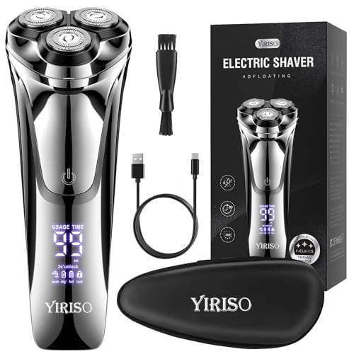 YIRISO Electric Razor for Men, 90Min Long-Lasting Shaver with 4D Floating Head & LCD Display, Ultra Smooth for Sensitive Skin, IPX6 Waterproof, USB-C Fast Charge, with Travel Case - Ideal Gift - Image 1