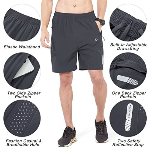 NORTHYARD Men's Athletic Running Shorts Gym Workout 7"/9"/5" Quick Dry Lightweight Sports Basketball Tennis 3 Zipper Pockets Darkgrey 2XL - Image 4