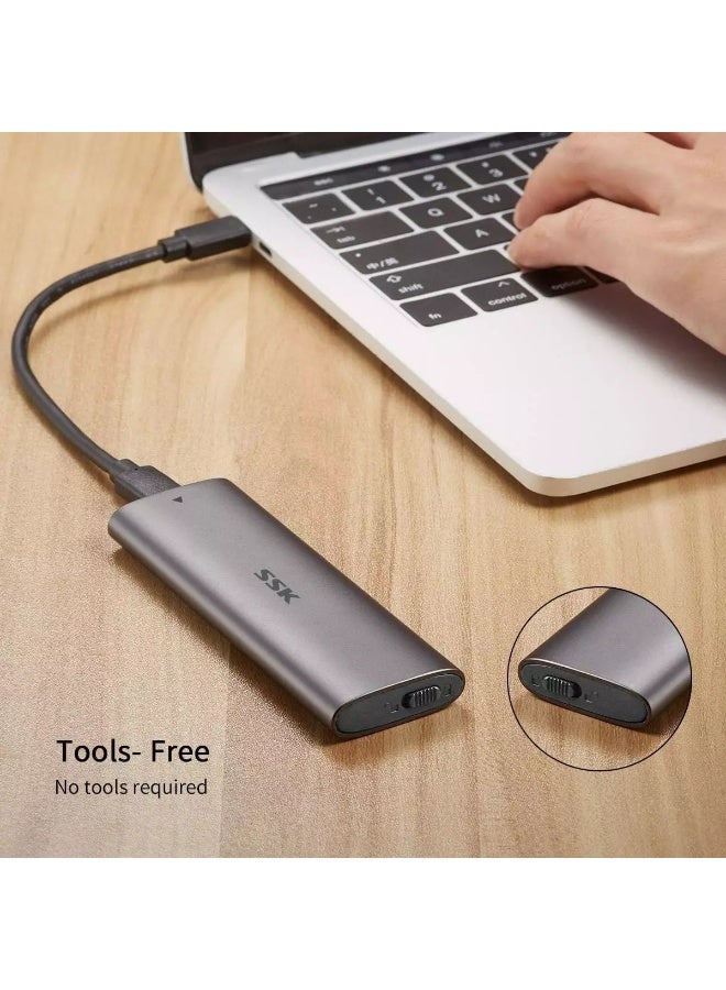 SSK Aluminum M.2 to USB NVMe SATA SSD Enclosure Reader, Tool-Free USB 3.2 Gen 2 10Gbps NVMe PCI-E 6Gbps SATA M-Key / B+M Key Solid State Drive External Adapter With UASP Trim, for SSDs 2242 2260 2280  - Image 2