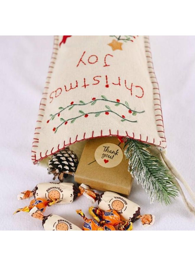 NIBEMINENT Ornaments Linen Embroidered Socks Pendant Gift Bag Brown - Image 4