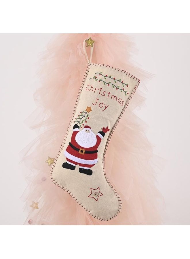 NIBEMINENT Ornaments Linen Embroidered Socks Pendant Gift Bag Brown - Image 1