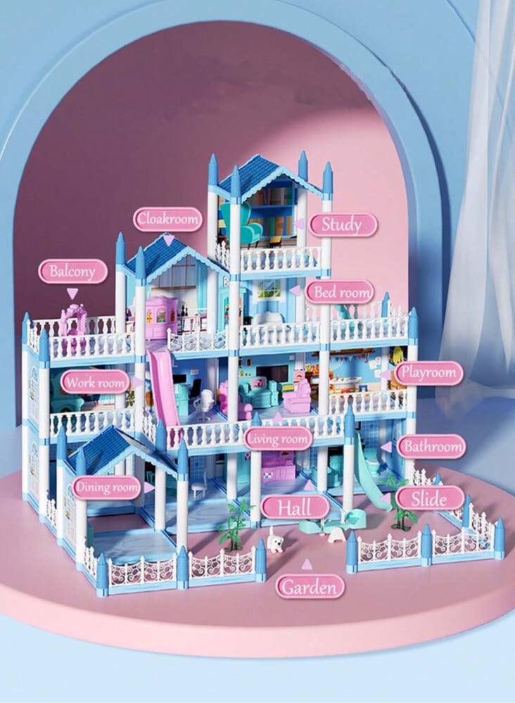 كيلا مجموعة لعب بيت الدمى الضخم المكون من 4 طوابق، مع 14 غرفة، ودميتين، وشريطين ضوئيين ملونين، وإضاءة للتجميع، مناسب للمطبخ، وغرفة النوم، والأثاث، والحديقة، وإكسسوارات الحيوانات الأليفة، بيت الأحلام للبنات، طقم بيت الدمى التظاهري - بيت لعب قصصي مع دمى، وشخصيات لعب، وأثاث، وإكسسوارات، لعبة هدية للأطفال من سن 3 إلى 4 إلى 5 سنوات فما فوق - Image 5