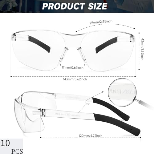 Salfboy Clear Safety Glasses Bulk of 10 ANSI Z87.1 Protective Eyewear Scratch-Resistant for Work, Lab, Construction - Image 2