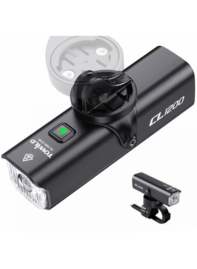 TOWILD CL1200 Bicycle Front Headlight with 1200 Lumens - High-Power Bike Light for Night Riding and Road Safety - USB Rechargeable Waterproof LED Light with Garmin/GoPro Mount Support - Image 1