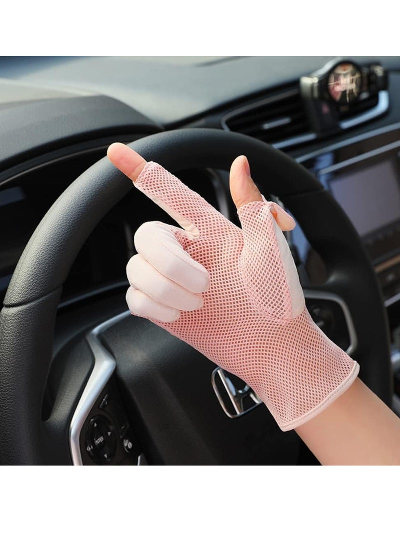VIUAUAX Spring and summer ladies sunscreen gloves outdoor anti-ultraviolet ice mesh fabric two fingers thin section driving touch screen glovesWomen's UPF 50+ UV Sun Protection Quick Dry Anti Slip Driving Gloves - Image 5