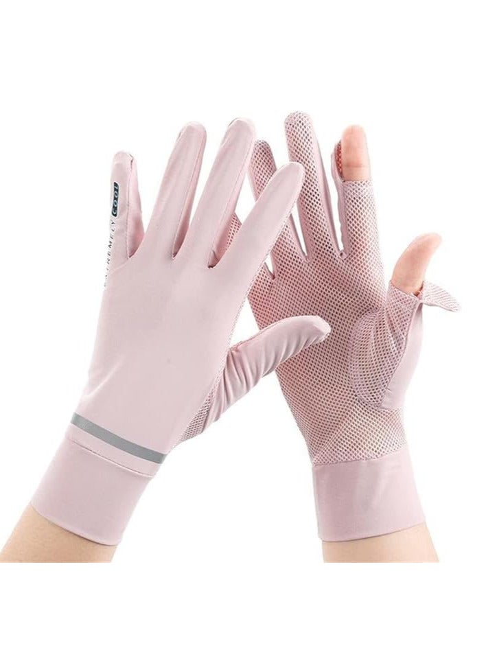 Spring and summer ladies sunscreen gloves outdoor anti-ultraviolet ice mesh fabric two fingers thin section driving touch screen glovesWomen's UPF 50+ UV Sun Protection Quick Dry Anti Slip Driving Gloves