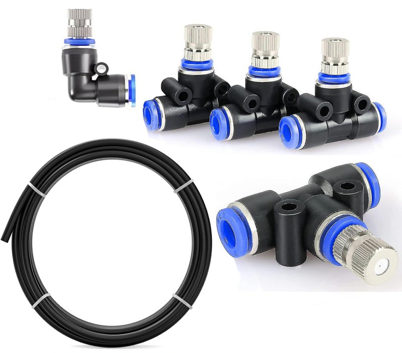 APPSTER 10Mtr Hose Pipe & 5pcs 6mm Atomization Misting Fog Nozzles with Tee Connector Suitable for DIY Sanitization Tunnel Fogger Sprayer Watering Irrigation Fogging Cooling Mist Kit Sprinkler - Image 1