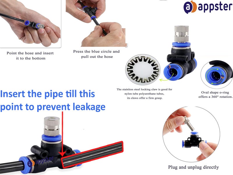 APPSTER 10Mtr Hose Pipe & 5pcs 6mm Atomization Misting Fog Nozzles with Tee Connector Suitable for DIY Sanitization Tunnel Fogger Sprayer Watering Irrigation Fogging Cooling Mist Kit Sprinkler - Image 3
