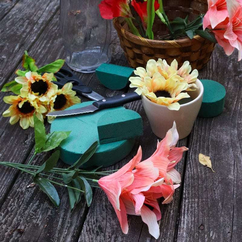 FLOFARE Pack of 4 FLOFARE Round Floral Foam Blocks for Fresh and Artificial Flowers, Each (8" X 1.5"), Dry & Wet Green Flower Foam for Flower Arrangements and Florist Supplies - Image 2
