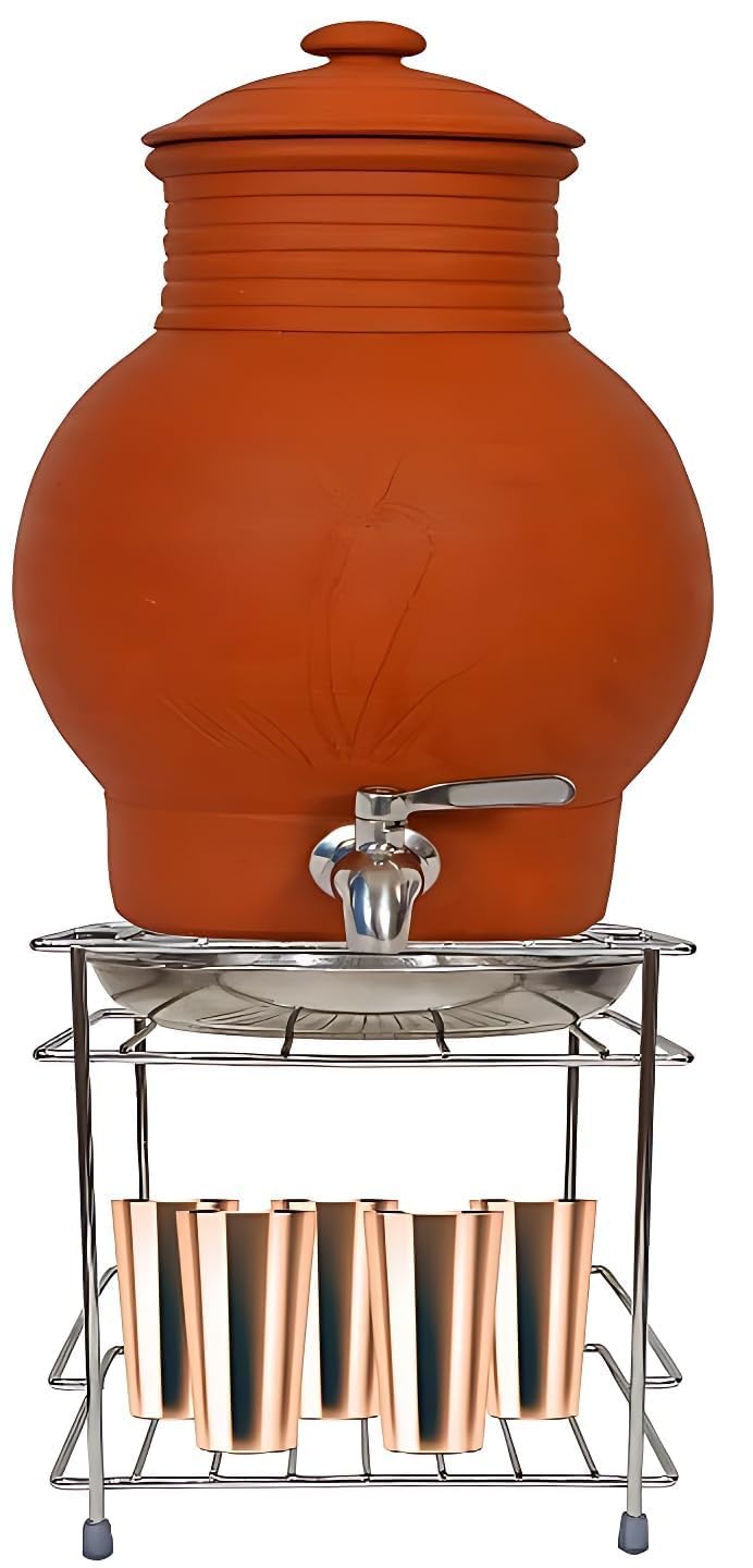 ONTRIP ONTRIP Stainless Steel Pot and Matka Stand Holder 2 In 1 Pot Organizer SilverChrome With Attached Dish Without Pot And Glass