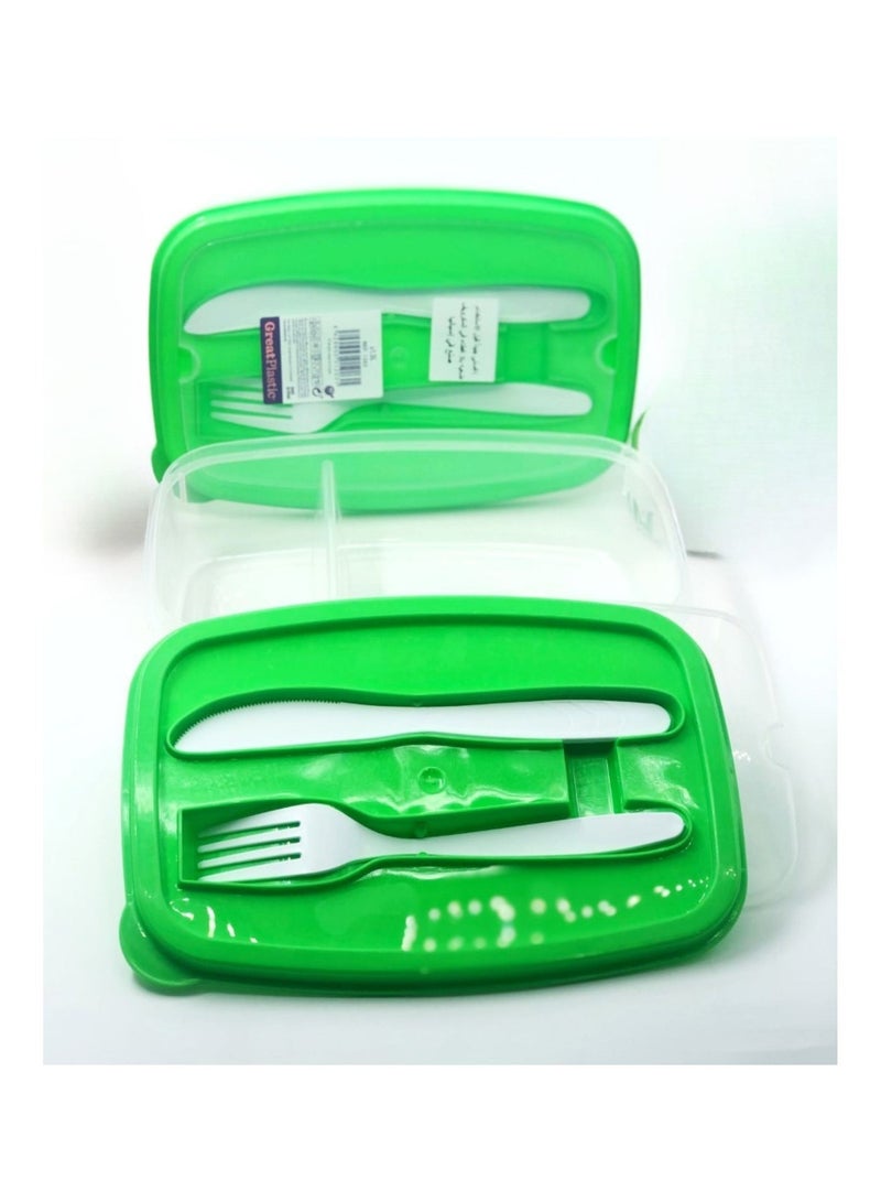 Divided Food Container with Fork and Knife 2 Pcs set, Practical Lunchbox for Work and School - Image 3