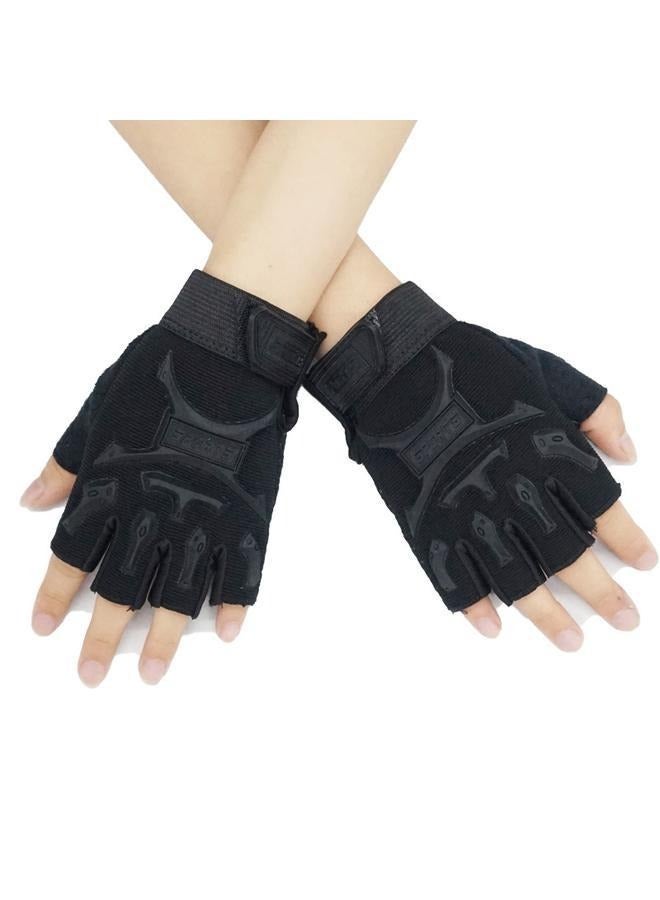 Generic 2-Piece Semi-Finger Gym Training Gloves One Size，Kids Half Finger Cycling Gloves Non-Slip Fingerless Adjustable Mitten Shock-Absorbing Gloves for 13+ Years Old Boys Girls Fishing Biking Exercise Training Roller Skating Parkour Outdoor Sports - Image 1
