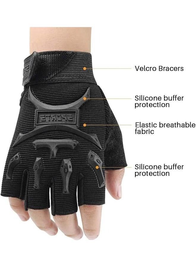 Generic 2-Piece Semi-Finger Gym Training Gloves One Size，Kids Half Finger Cycling Gloves Non-Slip Fingerless Adjustable Mitten Shock-Absorbing Gloves for 13+ Years Old Boys Girls Fishing Biking Exercise Training Roller Skating Parkour Outdoor Sports - Image 5