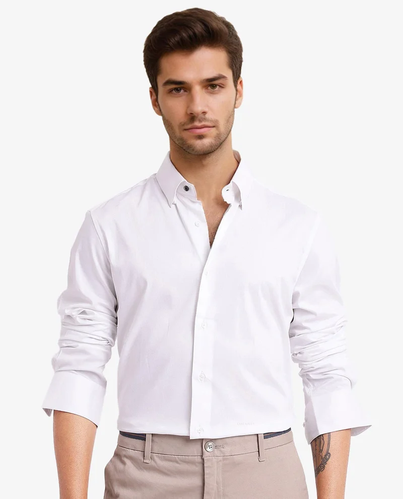 Rare Rabbit Rare Rabbit Men Mawz White Cotton Poly Fabric Full Sleeve Regular Collar Button Closure Plain Shirt