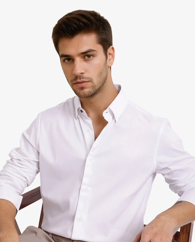 Rare Rabbit Rare Rabbit Men Mawz White Cotton Poly Fabric Full Sleeve Regular Collar Button Closure Plain Shirt