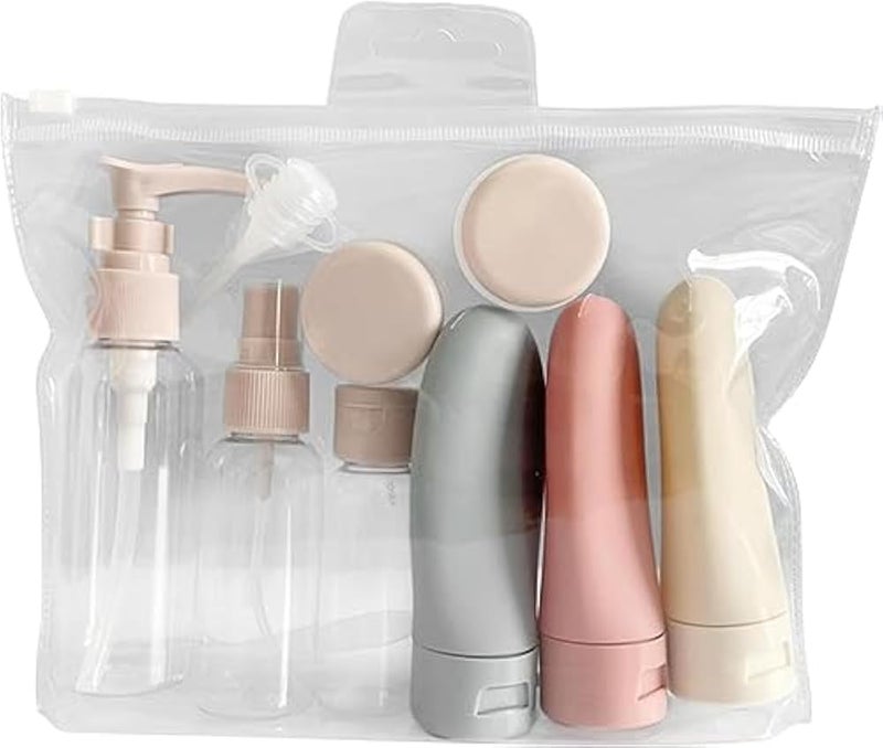 Set of 11 Travel Bottles with Bag - Leak Proof Cosmetic Bottles Portable Accessories for Shampoo Lotion Conditioner Style 1 (Random Color) - Image 1