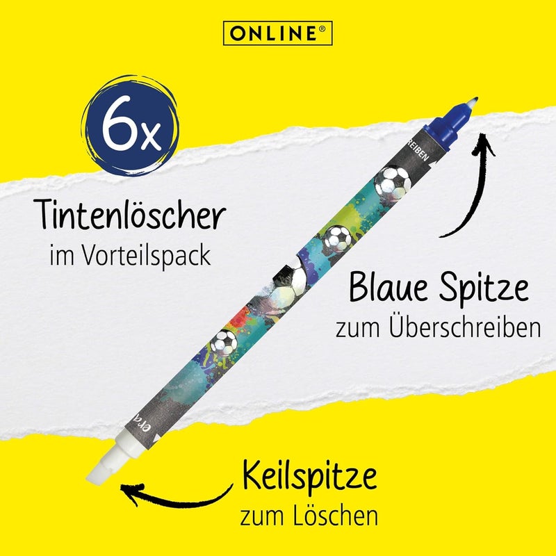 Online Value Pack Ink Eraser 6 x Ink Killer for Erasing and Overwriting | Soccer Design | Removal and Correction Blue Ink | Ink Colour Blue - Image 1