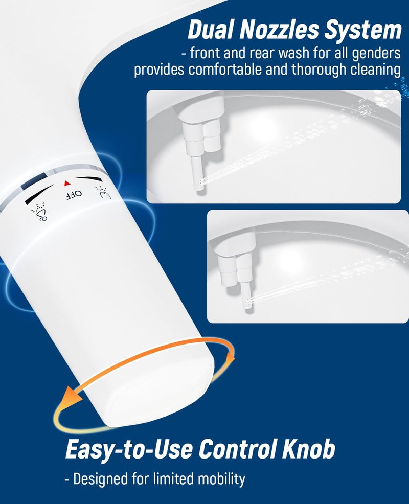 SAMODRA Bidet Toilet Seat with Soft Close Lid - Non-Electric Dual Nozzle System, Quick-Release for Easy Installation & Clean - Image 4