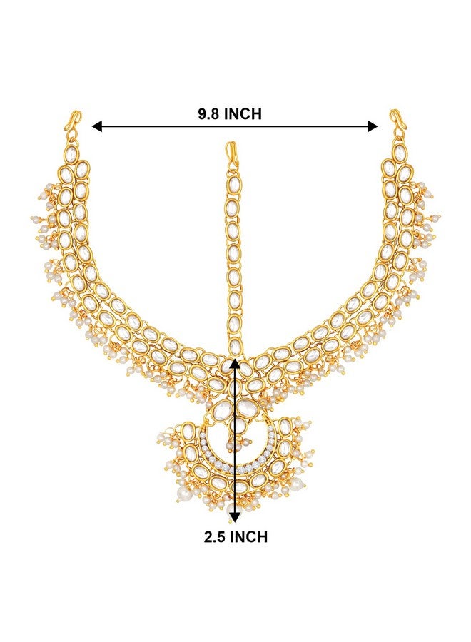 Peora Traditional Gold Plated Red Kundan Pearl Maang Tikka Matha Patti for Women Girls - Image 4