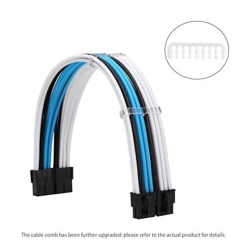 Formulamod PSU Cable Extension Kit 18AWG Sleeved, 24 Pin ATX + 8 Pin EPS + Dual 8 Pin PCI-E, Custom PC Cable Extensions with Combs for Clean Cable Management & Gaming PC Build (White Black Sky Blue) - Image 2