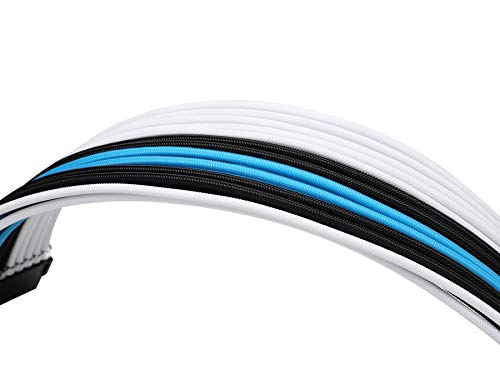 Formulamod PSU Cable Extension Kit 18AWG Sleeved, 24 Pin ATX + 8 Pin EPS + Dual 8 Pin PCI-E, Custom PC Cable Extensions with Combs for Clean Cable Management & Gaming PC Build (White Black Sky Blue) - Image 5