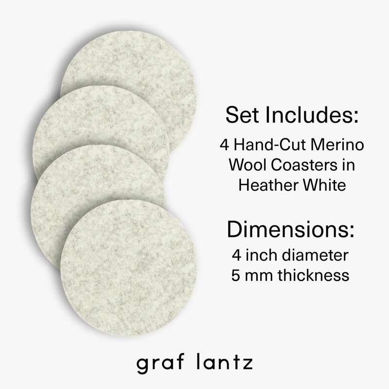Graf Lantz - Bierfilzl Felt Coasters - Round - 100% Merino Wool - Moisture Wicking - Heat Resistant - Sustainable - Home Decor - Bar Decor - Housewarming - 4 Coaster Set - 4"" Circles - Heather White - Image 4