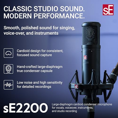 SE ELECTRONICS sE2200 Large-Diaphragm Cardioid Condenser Microphone with 80/160Hz Highpass Filter and 10/20dB Pad - Image 2
