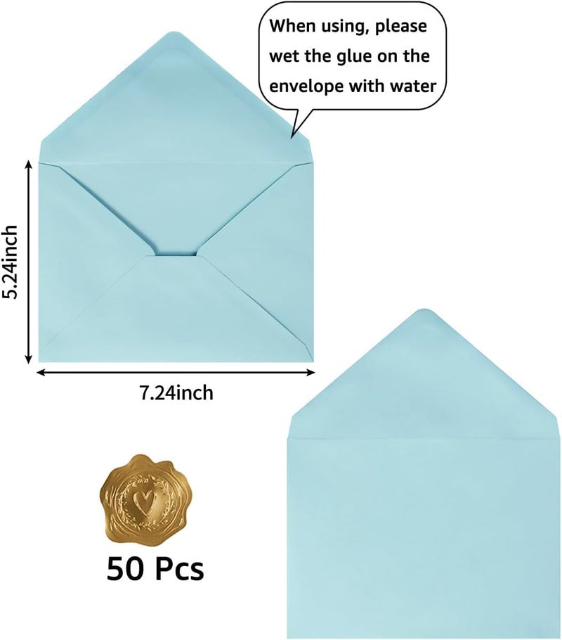 Toperd 50 Pack A7 Colorful 5x7 Envelopes V Flap Invitation Envelopes for 5x7 Cards, Birthday, Weddings, Graduations, Greeting Cards, Baby Shower 5.24 x 7.24 Inches (Light Blue) - Image 2