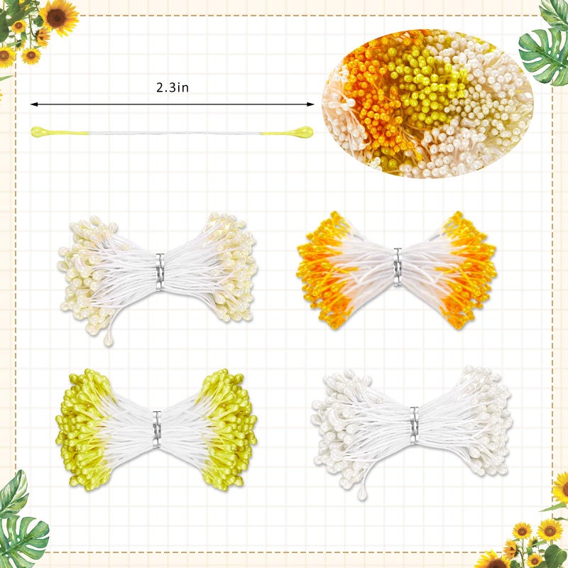 Suncalla 3600 Pcs Assorted 4 Color 3mm Pearl Flower Stamen Double Heads Flower Stamens Pistil Artificial Pearlized Floral Pollens Stamen for Wedding DIY Making Scrapbook Decoration(Classic, Yellow) - Image 2