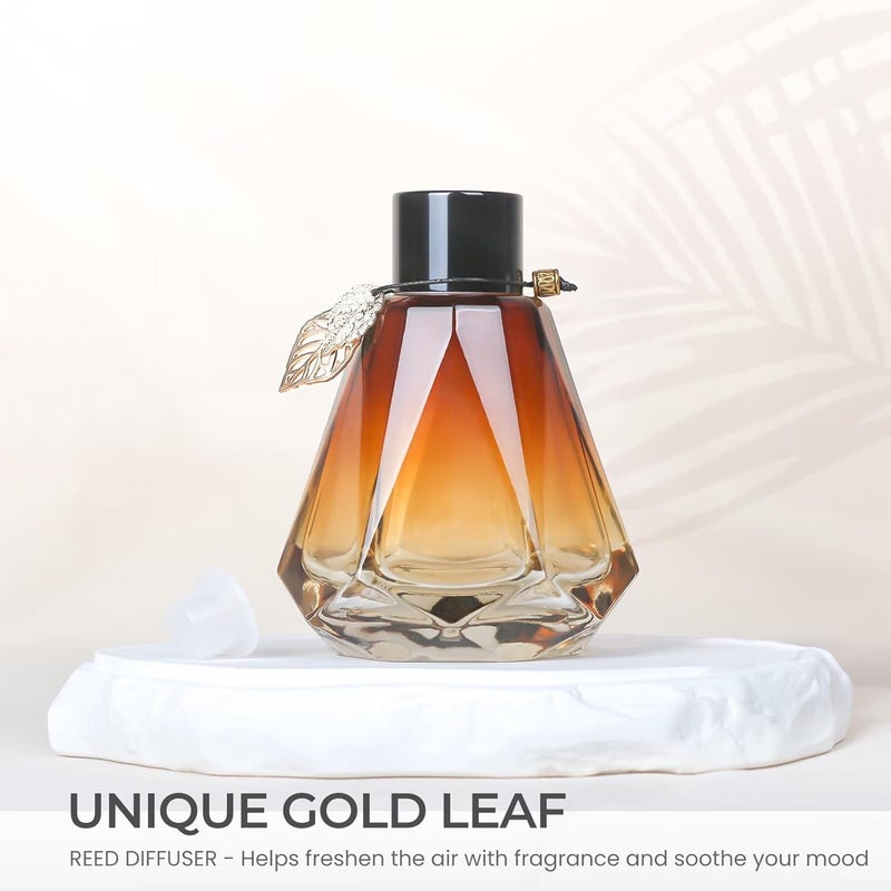 TRIFOLIC Reed Diffuser Set - 4 Empty Bottles with 20 Sticks, Delicate Gold Leaf Decor, Glass Fragrance Diffuser with Lids for Home, Bathroom | Refillable, Diamond Style (4 PCS Black) - Image 5