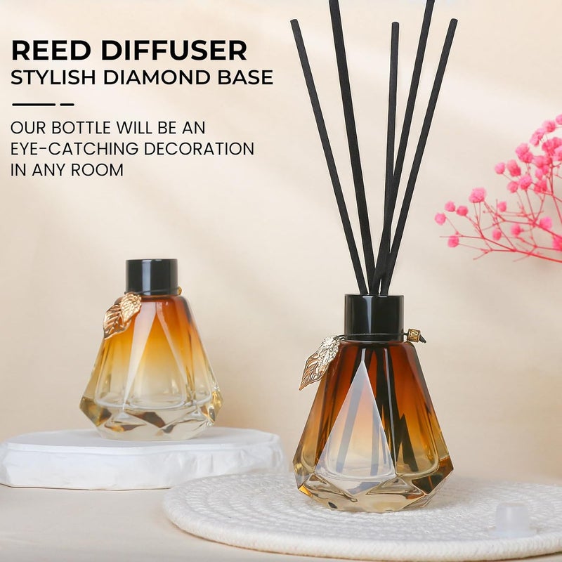 TRIFOLIC Reed Diffuser Set - 4 Empty Bottles with 20 Sticks, Delicate Gold Leaf Decor, Glass Fragrance Diffuser with Lids for Home, Bathroom | Refillable, Diamond Style (4 PCS Black) - Image 4