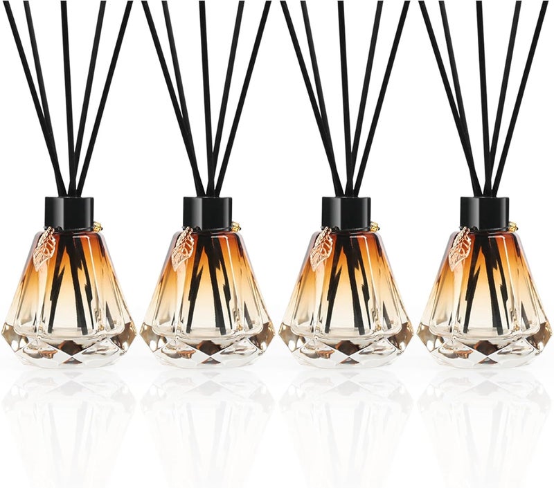 TRIFOLIC Reed Diffuser Set - 4 Empty Bottles with 20 Sticks, Delicate Gold Leaf Decor, Glass Fragrance Diffuser with Lids for Home, Bathroom | Refillable, Diamond Style (4 PCS Black) - Image 1