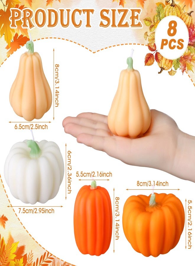 Conelist 8 Pcs Thanksgiving Pumpkin Shaped Candles Thanksgiving Scented Pumpkin Tealight Candle Bulk Home Decor Handmade Fall Gifts Soy Wax White Orange Wax Light for Home Table Bedroom Bathroom Party - Image 2