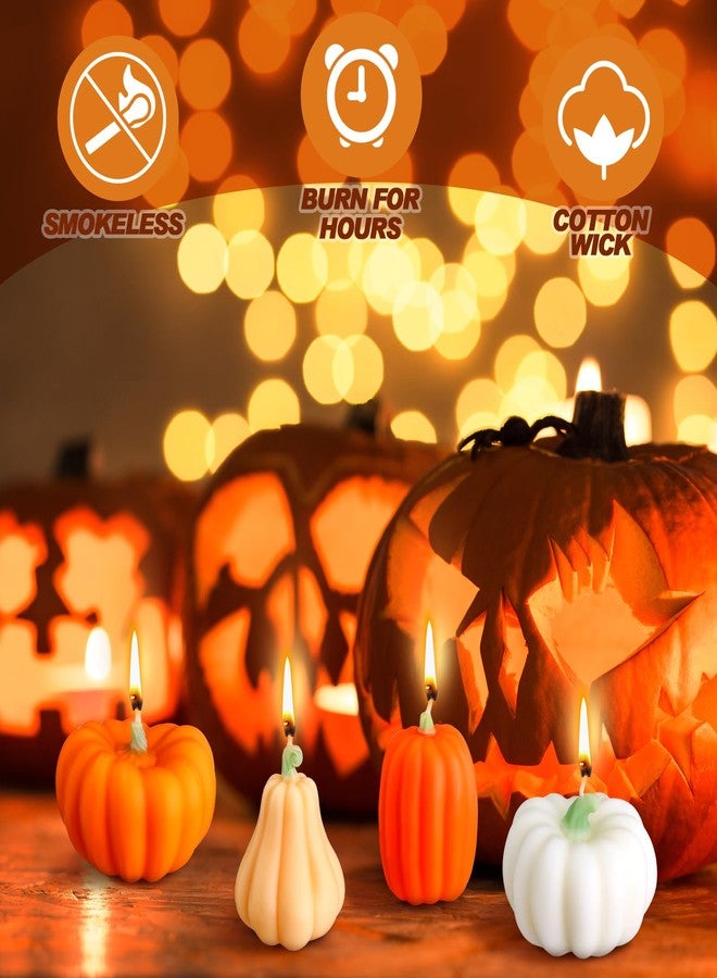 Conelist 8 Pcs Thanksgiving Pumpkin Shaped Candles Thanksgiving Scented Pumpkin Tealight Candle Bulk Home Decor Handmade Fall Gifts Soy Wax White Orange Wax Light for Home Table Bedroom Bathroom Party - Image 3